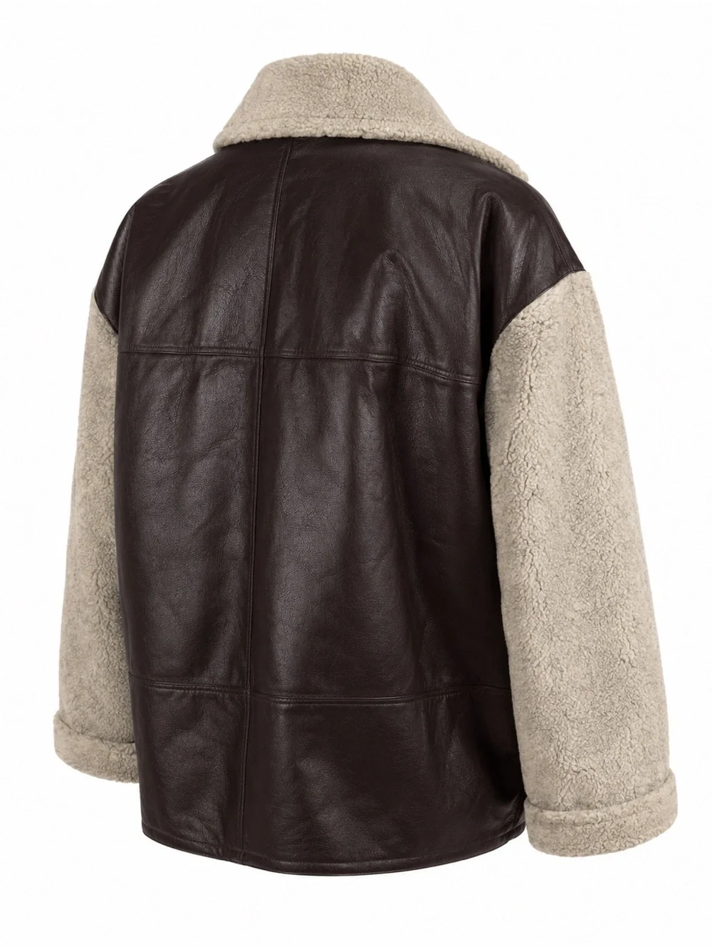 Men's Dark Brown Leather Bomber Jacket with Cream Sherpa